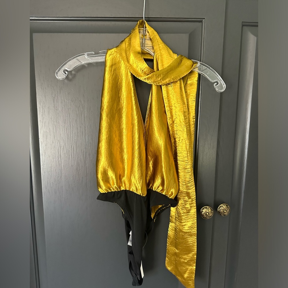 Gold Halter Backless Bodysuit